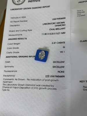 comprare 3.37ct Diamante artificiale Ovale Brillante Taglio CVD G VS1 2EX N IGI LG6169427133 online manufacture