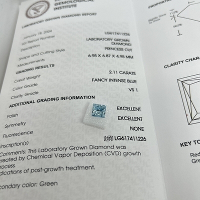 comprare 2.11CT Blu intenso di lusso VS1 2EX CVD Laboratorio Cresciuto Diamond Princess Cut online manufacture