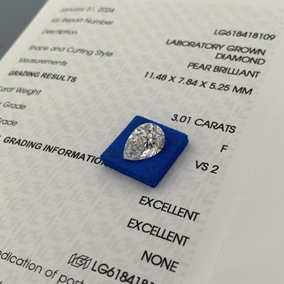 comprare 3.01CT F Colore VS2 Chiarezza 2EX Forma di pera Diamante coltivato in laboratorio online manufacture