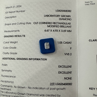 comprare HYF 2.06ct Cresciuto in laboratorio Diamante di taglio radiante VVS2 Chiarezza F Colore online manufacture