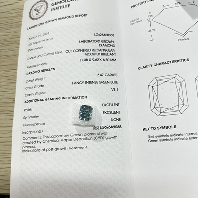 comprare VS1 6.47ct Diamanti blu di laboratorio Forma radiante HPHT Diamanti di laboratorio Blu intenso online manufacture