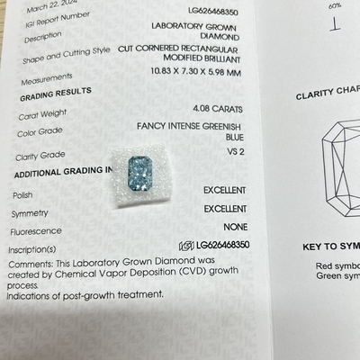 comprare 4.08ct Blue Lab Diamond Radiant Cut CVD Fancy Greenish Blue VS1 2EX N IGI online manufacture