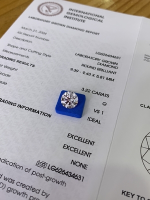 3.23CT G VS1 3EX Laboratorio di CVD Diamanti creati Certificato IGI LG626434631