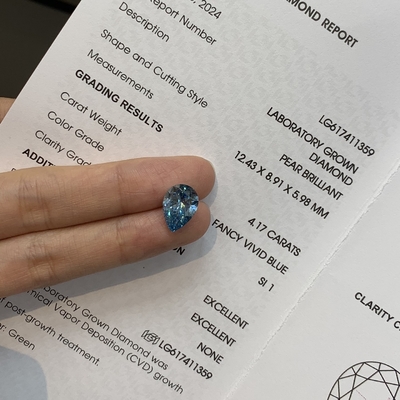 Fancy VIVID BLUE Pear Cut Lab Diamonds coltivati 4,17 carati SI1 OEM ODM
