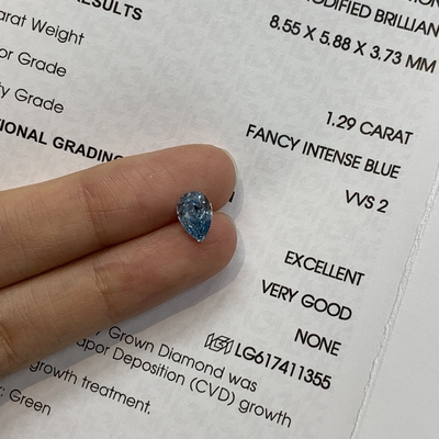 1.29ct VVS2 a forma di pera laboratorio creato diamante fancy VIVID blu