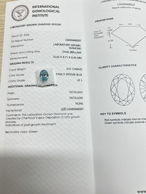 Blu 4.01ct VS1 CVD Laboratorio Creato Diamanti Diamanti Artificiali Per La Fabbricazione Di Gioielli