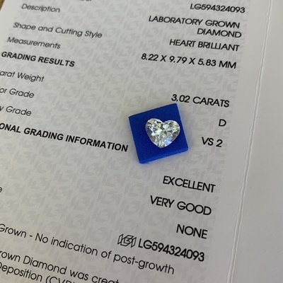 3.02 carati in forma di cuore Diamanti di laboratorio D Colore VS2 Chiarezza