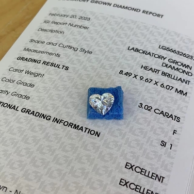 3.02ct Laboratorio Cresciuto in forma di cuore Diamante CVD F SI1 2EX N IGI LG566326237