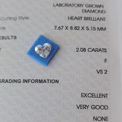 2.08ct CVD in forma di cuore in laboratorio Cresciuto diamante VS2 F OEM ODM
