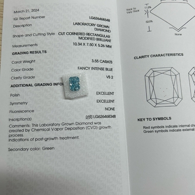 3.55ct VS2 Diamante blu sintetico Diamanti coltivati in laboratorio HPHT Blu vivace