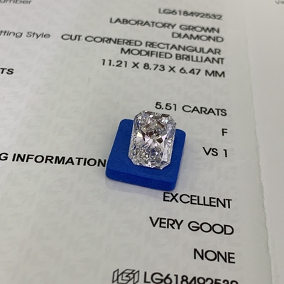 5.51ct Radiant Cut Lab Cresciuto Diamante CVD F VS1 EX VG N IGI LG618492532