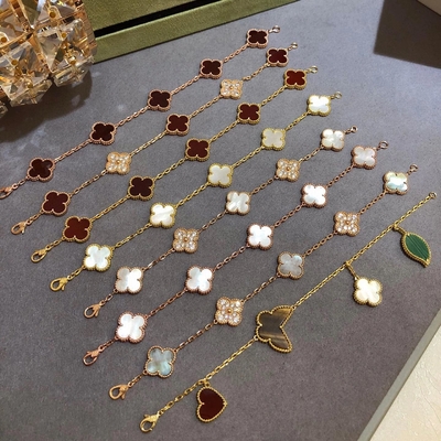 Braccialetto in oro massiccio 18 carati Diamante naturale Replica Gioielli VAN Quattro foglie di trifoglio
